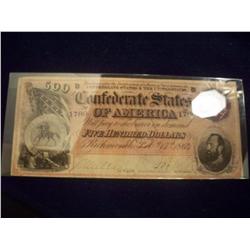 Rare 1864 Confederate $500 Note