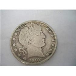 1902-O Barber (Liberty Head) Silver Half Dollar - F - has a few cuts