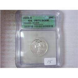 2002-S SILVER INDIANA QUARTER ICG PR70DCAM