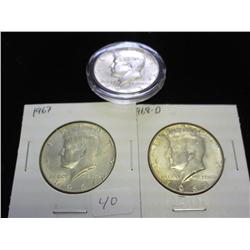 1965, 67 & 68-D 40% SILVER KENNEDY HALF DOLLARS