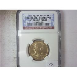 ERROR 2007-P ADAMS DOLLAR DOUBLED EDGE LETTERING