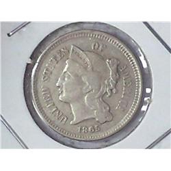 1865 THREE CENT PIECE (NICKEL) (VERY GOOD+)