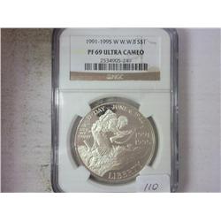 1991-95-W  WORLD WAR II SILVER DOLLAR NGC PF69