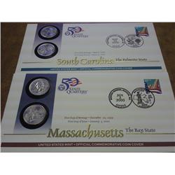 2 US MINT STATE QUARTER FDC'S (MA & SC)