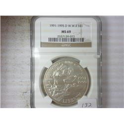 1991-95-D WWII SILVER DOLLAR NGC MS69