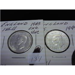 1943 & 44 GREAT BRITAIN SHILLINGS .0909 OZASW EACH