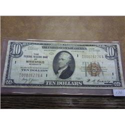 1929 US $10 NATIONAL CURRENCY (MINNEAPOLIS)