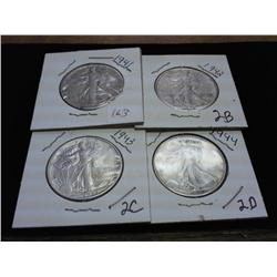 1941-44 WALKING LIBERTY HALF DOLLARS 4 COINS