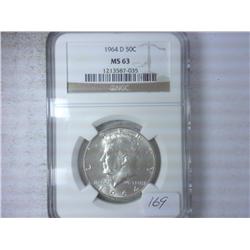 1964-D KENNEDY HALF DOLLAR NGC MS63
