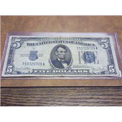 1934-D US $5 SILVER CERTIFICATE (BLUE SEAL)