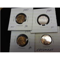 1942, 45, 50 & 59 LINCOLN CENTS (UNC)