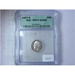 1997-S ROOSEVELT DIME ICG PR70 DCAM