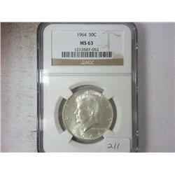 1964 KENNEDY HALF DOLLAR NGC MS63