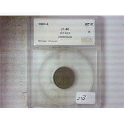 1864-L INDIAN HEAD CENT SEGS XF 40 DETAILS