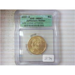 2007-D JEFFERSON DOLLAR ICG MS67