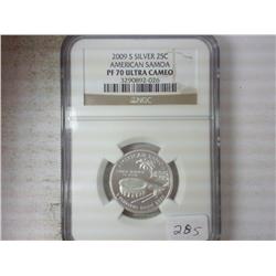 2009-S SILVER AMERICAN SOMAO QUARTER NGC PF70