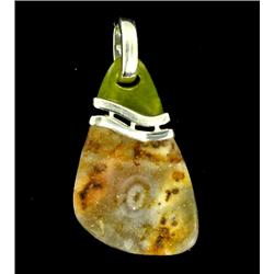 54ct Carved Druzy Agate Serpentine Pendant Silver (JEW-1749)