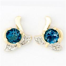 1.24ct London Bl Topaz Diamond 9k Gold Earrings (JEW-9233X)