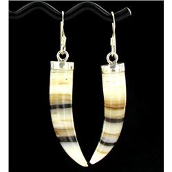 Sterling Agate Bead Horn Earrings (JEW-2013)