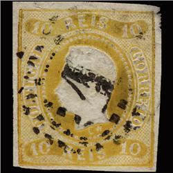 1866 RARE Portugal 10r Yellow Used Stamp (STM-1338)