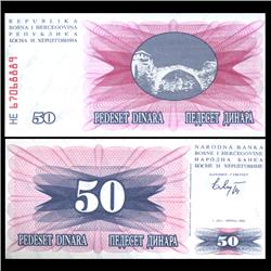 1992 Bosnia 50 Dinara Crisp Unc Note (CUR-06142)