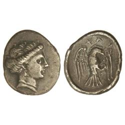 Dracma. 340-294 a.C. CHALKIS. Anv.: Cabeza de Hera a derecha. Rev.: Águila a derecha, delante ¶. AR.
