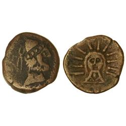As. MALACA. Anv.: Busto de Vulcano con birrete cónico con borla recta a derecha, detrás (leyenda) y