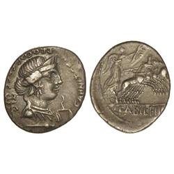 Denario. 82-81 a.C. ANNIA-2A. HISPANIA. C. Annius y Lucius Fabius. Anv.: Busto diademado de Anna Per
