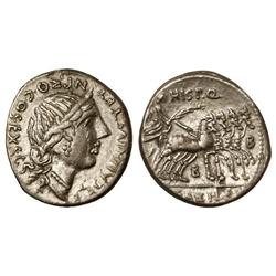 Denario. 82-81 a.C. ANNIA-5 var. Acuñación Hispánica. C. Annius y Lucius Fabius. Rev.: Victoria con
