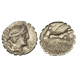 Denario. 79 a.C. CLAUDIA-6. Ti. Claudius Nero. Rev.: Victoria en cuadriga a derecha, debajo AXXVIIII