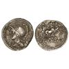 Image 1 : Denario. 100 a.C. SERVILIA. P. Servilius M. f. Rullus. Anv.: Cabeza de Minerva. Rev.: Victoria en bi