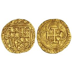 1 Escudo. SEVILLA. Anv.: IOANA¶ET¶KAROLVS. ¶a la izquierda del escudo. Rev.: HISPANIARVM¶REGES¶SIC.