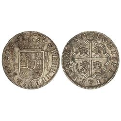2 Reales. 1731. SEVILLA. P.A. Pátina irregular de monetario. Cal-1431. EBC-.