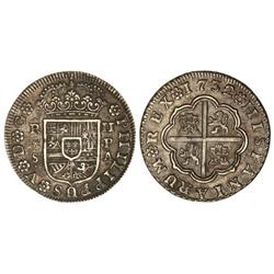 2 Reales. 1732. SEVILLA. P.A. Pátina de monetario. Cal-1432. EBC+/EBC.