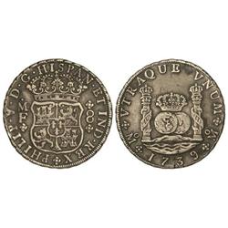 8 Reales. 1739. MÉXICO. M.F. Columnario. Grieta en canto. Oxidación en reverso. Cal-787. MBC.