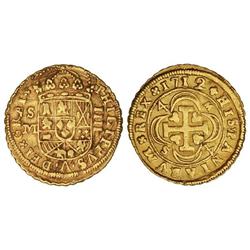 4 Escudos. 1712. SEVILLA. M. Ceca, ensayador y valor en anverso y reverso. Restos de brillo original