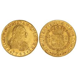 8 Escudos. 1743. MÉXICO. M.F. Brillo original. (Leve golpecito en canto). MAGNÍFICO EJEMPLAR. Cal-13