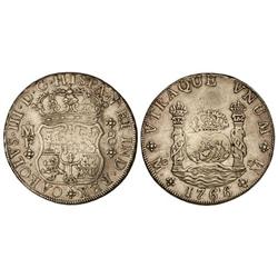 8 Reales. 1766. MÉXICO. M.F. Columnario. (Defecto de acuñación en centro). Cal-904. MBC.