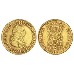 2 Escudos. 1761. NUEVO REINO. J.V. Busto de Fernando VI. (Golpecitos y rayitas en campo). ESCASA. Ca