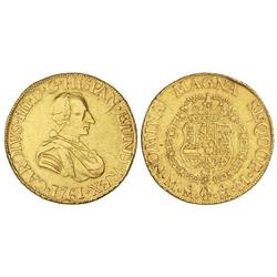 8 Escudos. 1761. MÉXICO. M.M. Toisón sobre el pecho. (Golpe y grieta en canto). RARA. Cal-72; XC-743