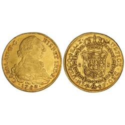 8 Escudos. 1783. POPAYÁN. S.F. (Leves golpecitos). MAGNÍFICO EJEMPLAR. MUY ESCASA. Cal-136. EBC/EBC-