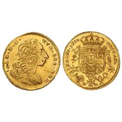 2 Ducados. 1751. NÁPOLES. M-M/R. DeG bajo el busto. (Rayitas en anverso). ESCASA. KM-26. EBC+.