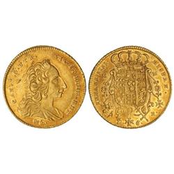 6 Ducados. 1751. NÁPOLES. M-M/R. DeG bajo el busto. (Rayitas de ajuste). ESCASA ASÍ. KM-28. EBC-/EBC