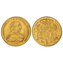 6 Ducados. 1762. FERNANDO I DE DOS SICILIAS. NÁPOLES. C/R-C. IA bajo el busto. KM-73. MBC+.