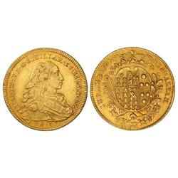 6 Ducados. 1770. FERNANDO I DE DOS SICILIAS. NÁPOLES. BoP bajo el busto. (Leves rayitas). KM-74. MBC