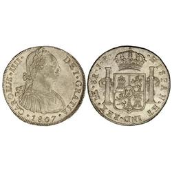 8 Reales. 1807. LIMA. J.P. Restos de brillo original. (Leves rayitas). Cal-664. EBC.
