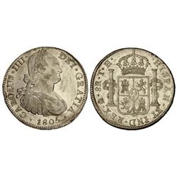 8 Reales. 1805. MÉXICO. T.H. Brillo original. (Golpecito en canto). CCT-662. EBC+.