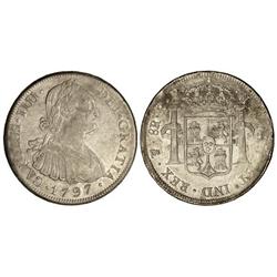 8 Reales. 1797. POTOSÍ. P.P. Acuñación parcial floja, pleno brillo. Cal-720. EBC-/EBC.