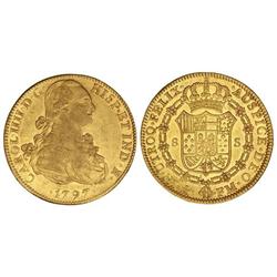 8 Escudos. 1797. MÉXICO. F.M. Acuñación algo floja. Gran parte de brillo original. Cal-47. EBC-/EBC.