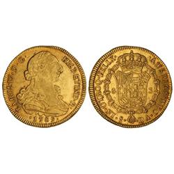 8 Escudos. 1789. SANTIAGO. D.A. Brillo original. (Insignificante hojita apenas visible). MANGÍFICA.